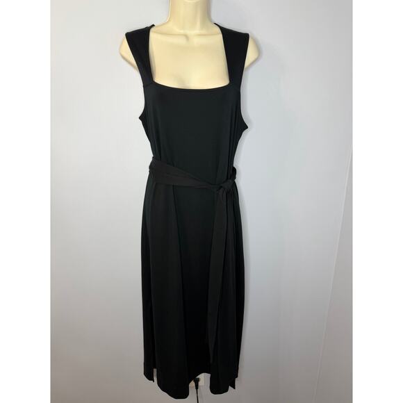 Vince Square Neck Midi Dress Black Pima Cotton Jersey Wardrobe Essentials Sz M - Picture 2 of 13